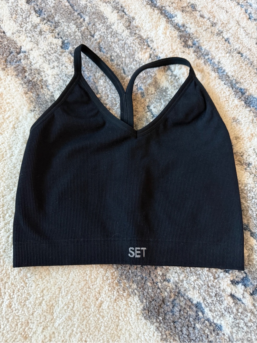 Black Ribbed V-Neck Workout Top